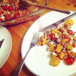Pompoensalade quinoa linzen feta